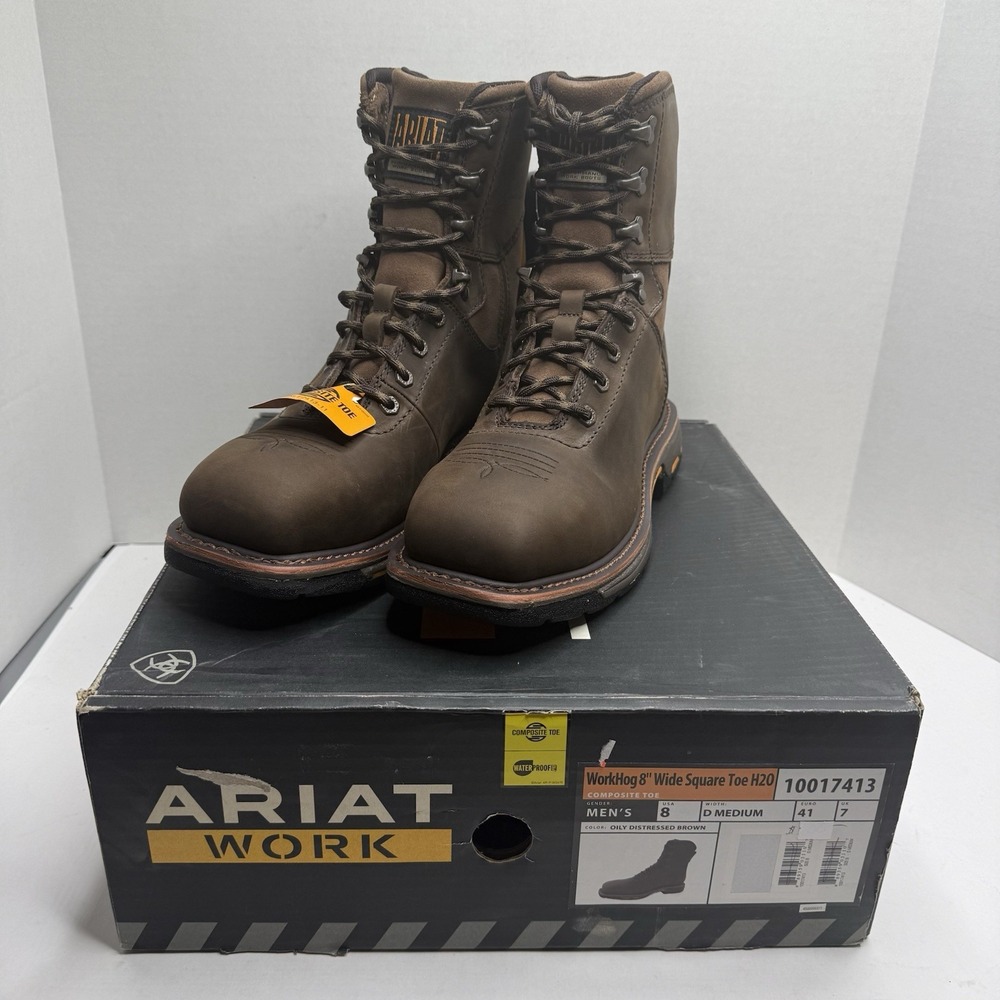 Ariat WorkHog 8” H2O Composite Toe Work Boots Brown Mens 8 D 10017413 NEW